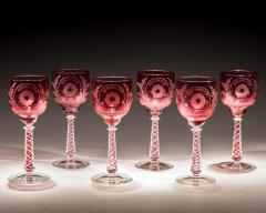 AN UNUSUAL SET OF SIX COLOUR TWIST JACOBITE GLASSES - 3792863