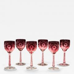 AN UNUSUAL SET OF SIX COLOUR TWIST JACOBITE GLASSES - 3796612