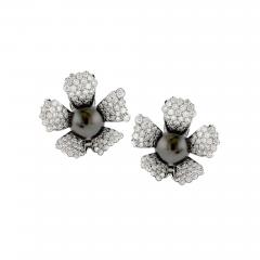 ANDREOLI TAHITIAN PEARL AND DIAMOND FLOWER CLIP EARRINGS - 3103316