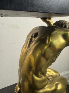 ANTIQUE BRONZE EBONIZED WOOD DRAPED KNEELING NUDE MEN SCULPTURE - 4404385