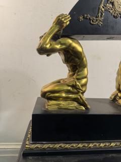 ANTIQUE BRONZE EBONIZED WOOD DRAPED KNEELING NUDE MEN SCULPTURE - 4404389