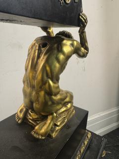 ANTIQUE BRONZE EBONIZED WOOD DRAPED KNEELING NUDE MEN SCULPTURE - 4404392