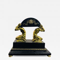 ANTIQUE BRONZE EBONIZED WOOD DRAPED KNEELING NUDE MEN SCULPTURE - 4412709