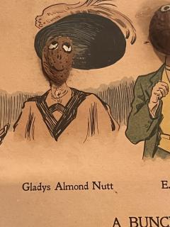 ANTIQUE BUNCH OF NUTS COMICAL EARLY LITHOGRAPH - 3319934