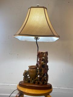 ANTIQUE CHINESE CARVED SOAPSTONE ANIMALS WITH URNS LAMP - 2419508
