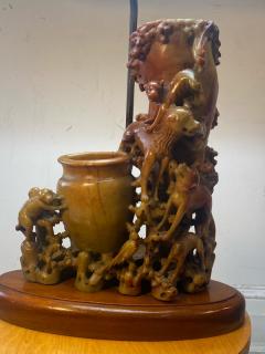 ANTIQUE CHINESE CARVED SOAPSTONE ANIMALS WITH URNS LAMP - 2419509
