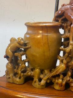 ANTIQUE CHINESE CARVED SOAPSTONE ANIMALS WITH URNS LAMP - 2419510