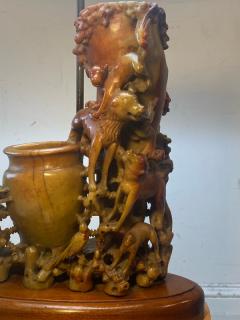 ANTIQUE CHINESE CARVED SOAPSTONE ANIMALS WITH URNS LAMP - 2419511