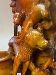 ANTIQUE CHINESE CARVED SOAPSTONE ANIMALS WITH URNS LAMP - 2419515