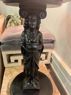 ANTIQUE EBONIZED WOOD AND ROUGE MARBLE GODDESS PEDESTAL - 3747954