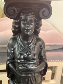 ANTIQUE EBONIZED WOOD AND ROUGE MARBLE GODDESS PEDESTAL - 3747955