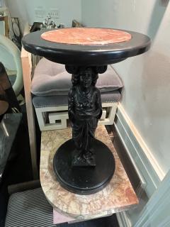 ANTIQUE EBONIZED WOOD AND ROUGE MARBLE GODDESS PEDESTAL - 3747958