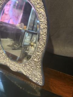 ANTIQUE ENGLISH STERLING SILVER REPOUSEE MIRROR - 4281583