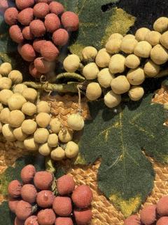 ANTIQUE FELT RAFFIA BASKET OF GRAPES IN BASKET THEOREM IN GOLD FRAME - 4605103