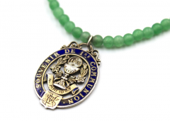 ANTIQUE FRENCH FIRST COMMUNION CHARM ON A JADE AND SODALITE NECKLACE - 3642747