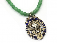 ANTIQUE FRENCH FIRST COMMUNION CHARM ON A JADE AND SODALITE NECKLACE - 3642753