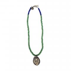 ANTIQUE FRENCH FIRST COMMUNION CHARM ON A JADE AND SODALITE NECKLACE - 3643973