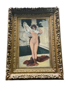 ANTIQUE GRECIAN WOMAN UNDRESSING NEAR POOL FOUNTAIN PAINTING - 4689553