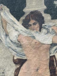 ANTIQUE GRECIAN WOMAN UNDRESSING NEAR POOL FOUNTAIN PAINTING - 4689556