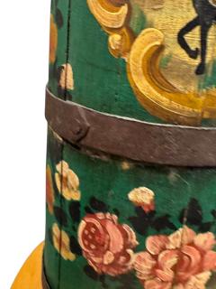 ANTIQUE HAND PAINTED HORSE RIDER ROSES WOOD BUTTER CHURN NOW UMBRELLA STAND - 4496178