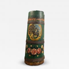 ANTIQUE HAND PAINTED HORSE RIDER ROSES WOOD BUTTER CHURN NOW UMBRELLA STAND - 4497323
