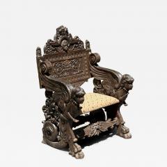 ANTIQUE ITALIAN FANTASTICAL BEASTS BEAUTIES CARVED RENAISSANCE THRONE CHAIR - 4288169
