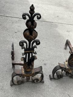 ANTIQUE ITALIAN HERALDIC GILT IRON ANDIRONS - 3701902