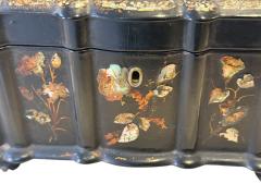 ANTIQUE LACQUER INLAID MOTHER OF PEARL FLOWER DECORATED JEWELRY BOX - 4570794