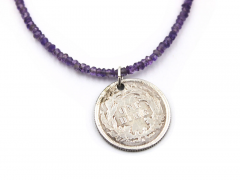 ANTIQUE LOVE TOKEN ON A FACETED AMETHYST NECKLACE - 3642742