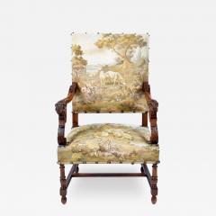 ANTIQUE OPEN ARMCHAIR NEO RENAISSANCE STYLE TAPESTRY UPHOLSTERY - 3323331