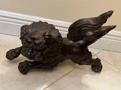ANTIQUE PATINATED IRON FOO DOG WITH GILT BALL WITH FLOWERS SCULPTURE - 3598112