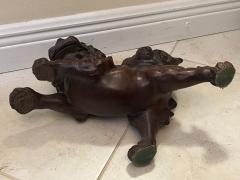 ANTIQUE PATINATED IRON FOO DOG WITH GILT BALL WITH FLOWERS SCULPTURE - 3598114