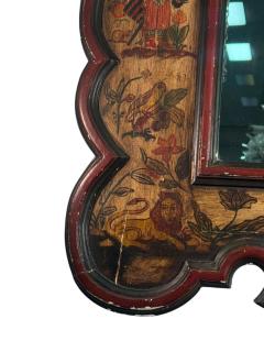 ANTIQUE RARE EARLY EUROPEAN HANDPAINTED WOOD CHARMING SCENIC FRAMED MIRROR - 4410308