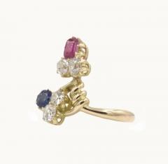 ANTIQUE RUSSIAN DIAMOND SAPPHIRE RUBY 14K YELLOW GOLD RING - 2621022