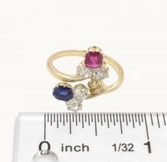 ANTIQUE RUSSIAN DIAMOND SAPPHIRE RUBY 14K YELLOW GOLD RING - 2621023