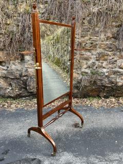 ANTIQUE SHERATON CHEVAL MIRROR WITH EXTENDING BRASS CANDLESTICKS JEWEL HOLDERS - 3520369