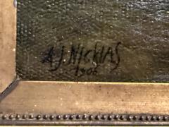 ANTIQUE SIGNED LANDSCAPE PAINTING BY A J NICKLAS 1906 - 4271460