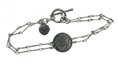 ANTIQUE STERLING SILVER 1858 SEATED LIBERTY COIN LOVE TOKEN BRACELET - 3642715