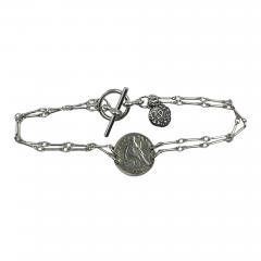 ANTIQUE STERLING SILVER 1858 SEATED LIBERTY COIN LOVE TOKEN BRACELET - 3643969