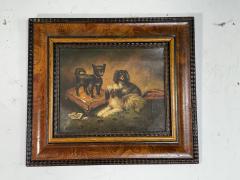 ANTIQUE THREE DOGS ON FOOTSTOOL RUG OIL PAINTING IN ORIGINAL FRAME - 4403942