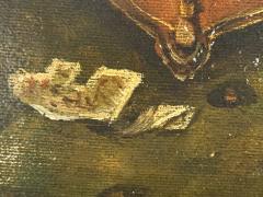 ANTIQUE THREE DOGS ON FOOTSTOOL RUG OIL PAINTING IN ORIGINAL FRAME - 4403957