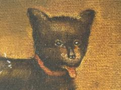 ANTIQUE THREE DOGS ON FOOTSTOOL RUG OIL PAINTING IN ORIGINAL FRAME - 4403958