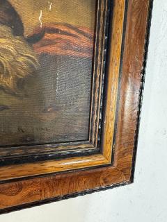 ANTIQUE THREE DOGS ON FOOTSTOOL RUG OIL PAINTING IN ORIGINAL FRAME - 4403968