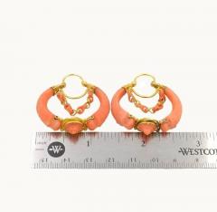 ANTIQUE VICTORIAN 18K GOLD AND CARVED CORAL HOOP EARRINGS - 2621063