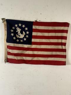 ANTIQUE WOOL BUNTING NAUTICAL 13 STAR FLAG - 4023892