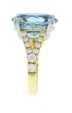 AQUAMARINE AND DIAMOND SPLIT SHANK RING - 3405788
