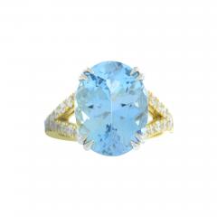 AQUAMARINE AND DIAMOND SPLIT SHANK RING - 3407449