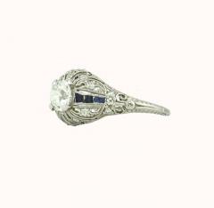 ART DECO 0 66 CARAT OLD CUT DIAMOND AND SAPPHIRE PLATINUM ENGAGEMENT RING - 2699760