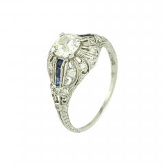 ART DECO 0 66 CARAT OLD CUT DIAMOND AND SAPPHIRE PLATINUM ENGAGEMENT RING - 2701898