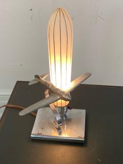 ART DECO AIRPLANE AND GLASS ZEPELLIN LAMP - 1963584